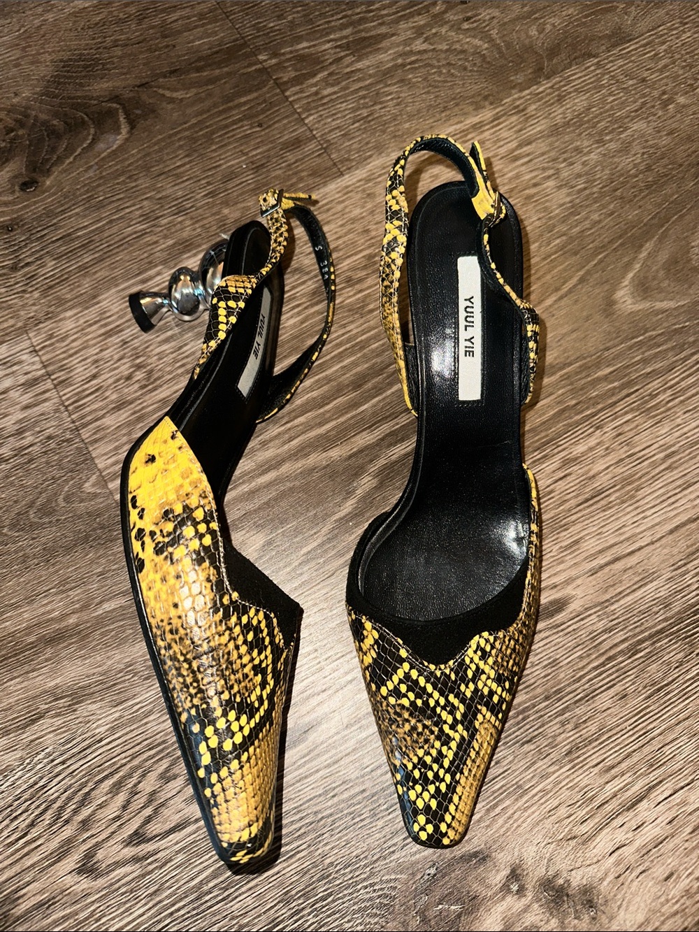 Yuul Yie Yellow Snake-Print Slingback Pumps